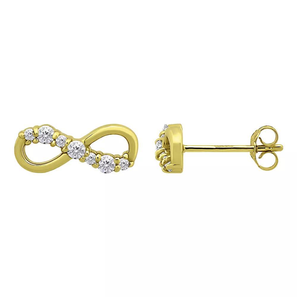 Aleure Precioso Sterling Silver Pave Cubic Zirconia Infintiy Stud Earrings, Women's, Gold Tone Product Image