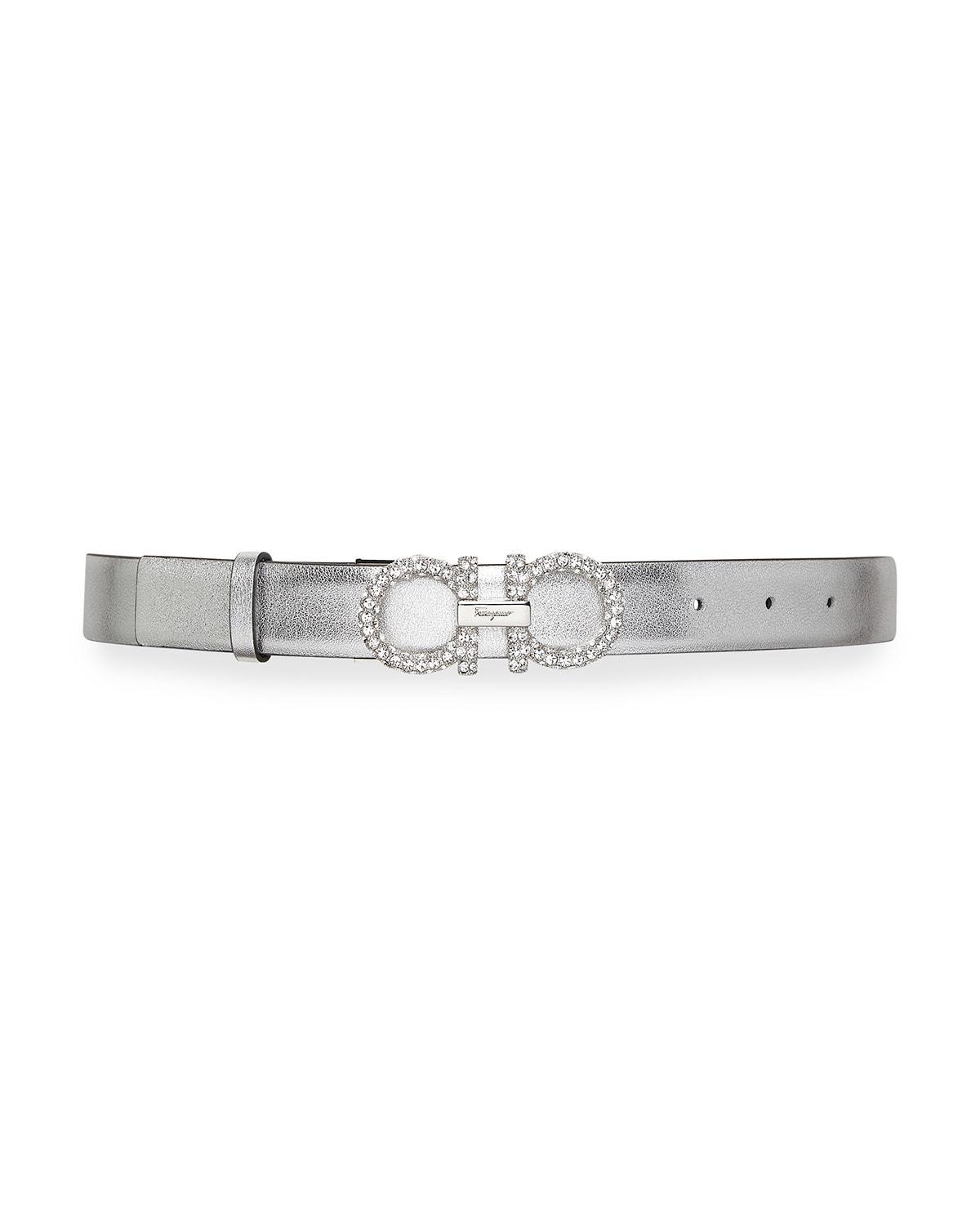 Strass Gancini-Buckle Leather Belt Product Image