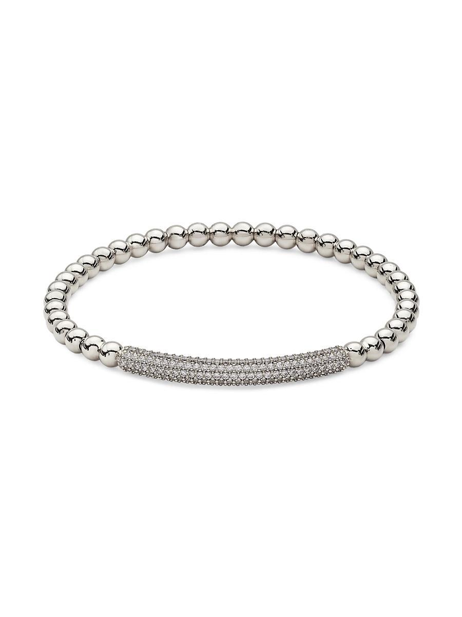 Womens Rhodium Plated Sterling Silver Pave Bar Bracelet Product Image