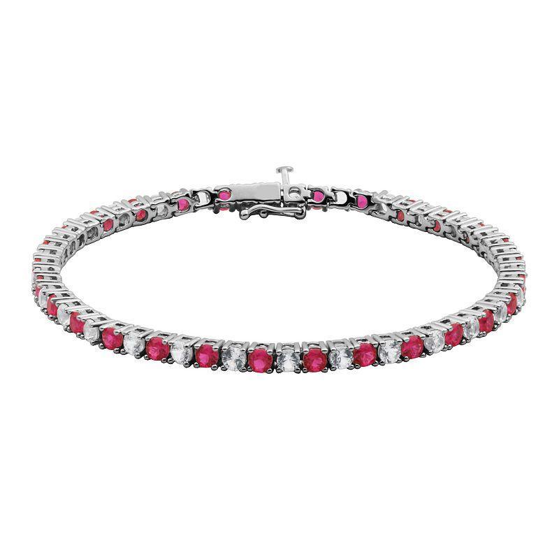 Sterling Silver Lab-Created Ruby & Lab-Created White Sapphire Tennis Bracelet, Women's, Size: 7.5" Product Image