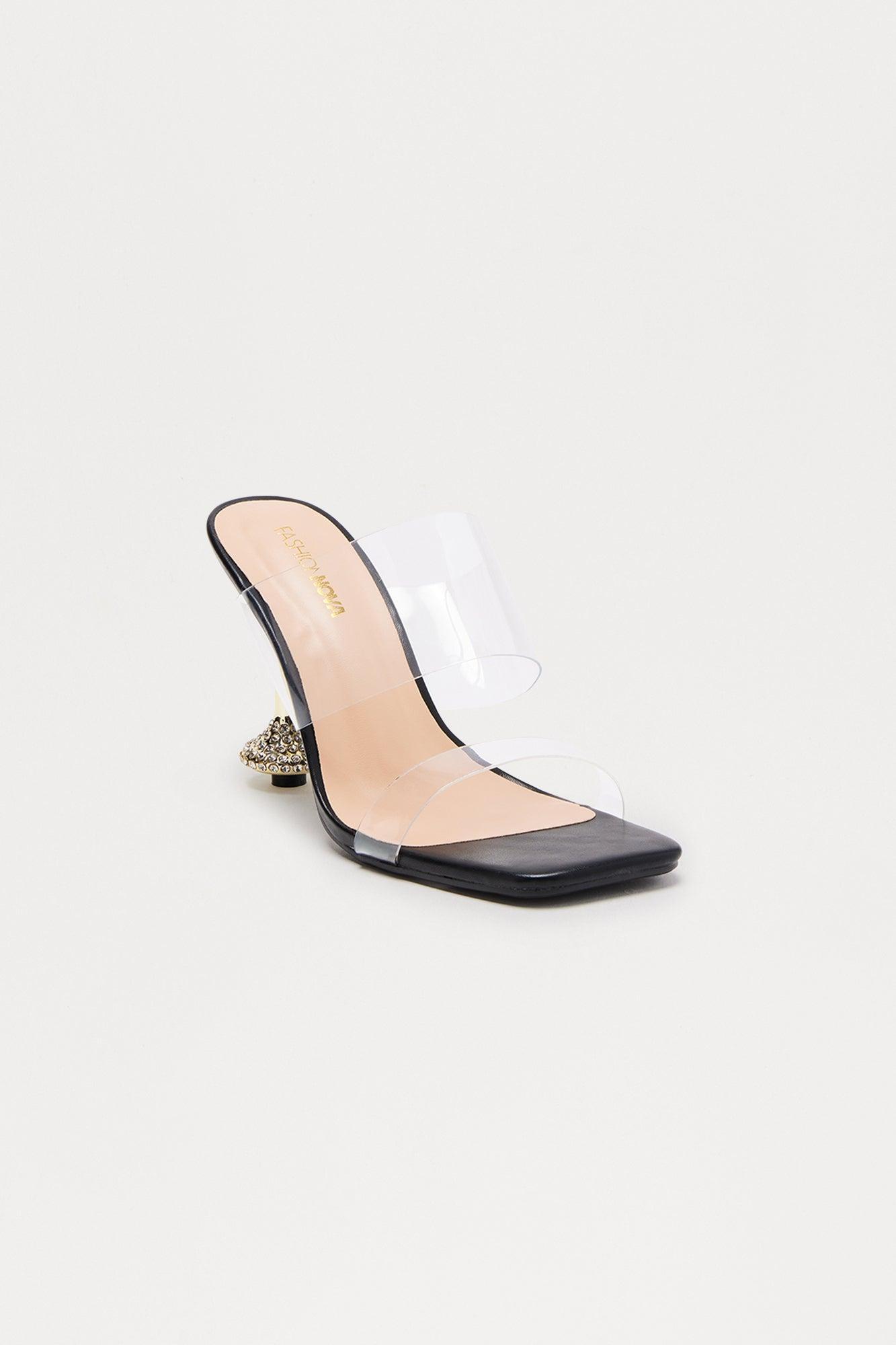 Leta Clear Strap Rhinestone Heels - Black Product Image