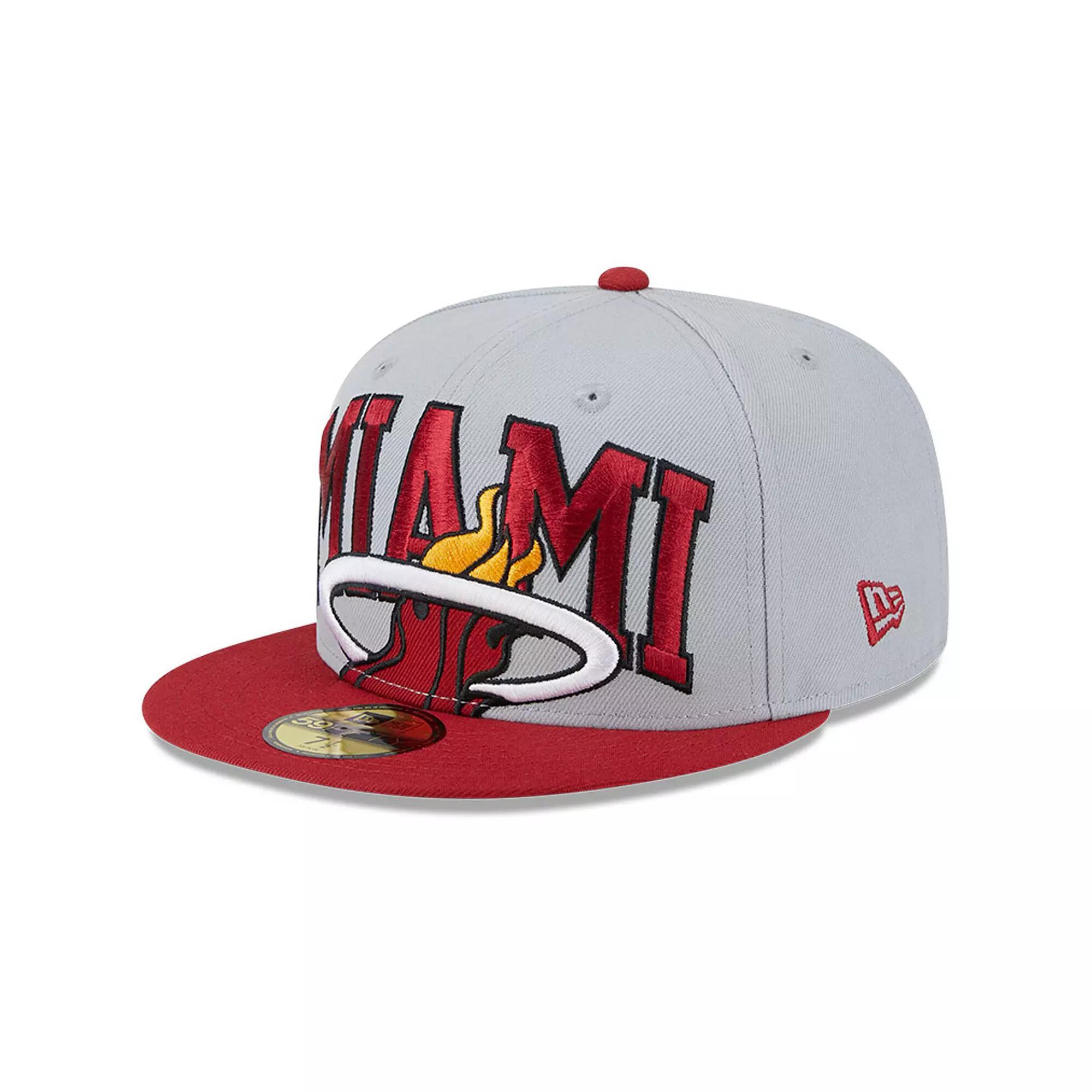 Men's New Era Gray/Red Miami Heat Tip-Off Two-Tone 59FIFTY Fitted Hat, Size: 7 1/8, Grey Product Image