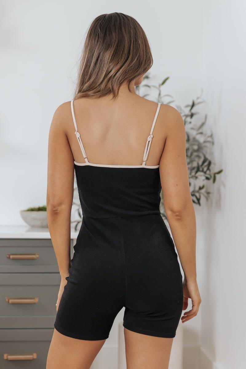 Black Contrast Ribbed Romper - FINAL SALE Product Image