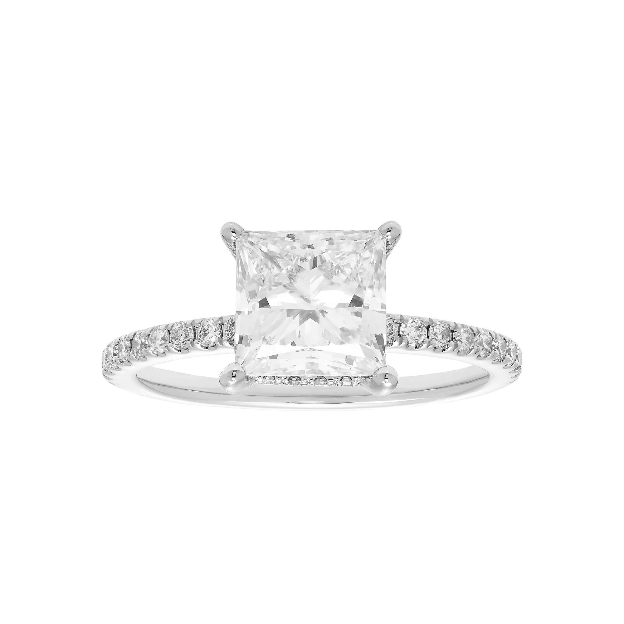 Evergreen Diamonds 14k White Gold 2 3/8 Carat T.W. IGL Certified Princess Cut Lab-Grown Diamond Hidden Halo Ring, Women's Product Image