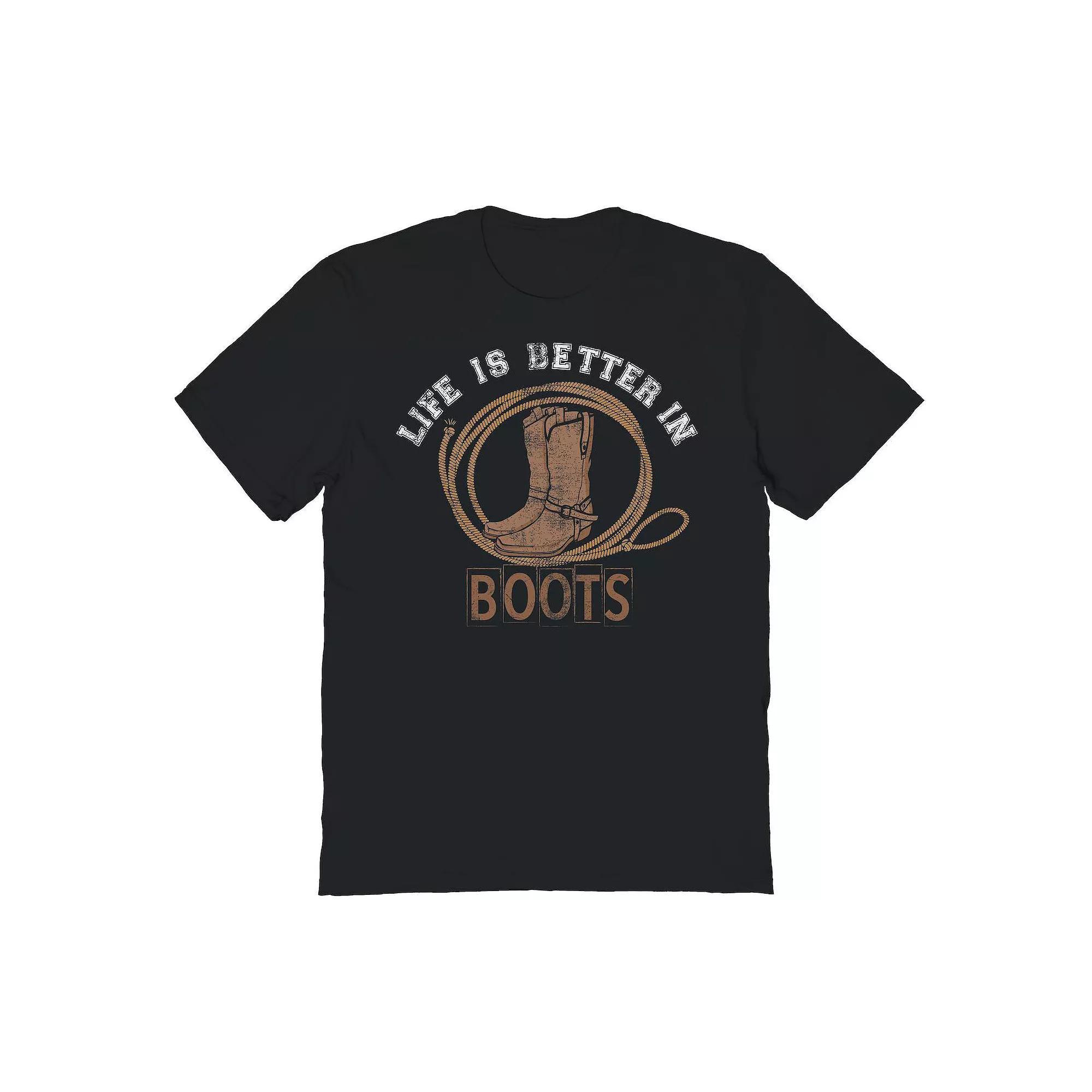 Men's "Life Is Better In Boots" Cowboy Graphic Tee, Size: XL, Black Product Image