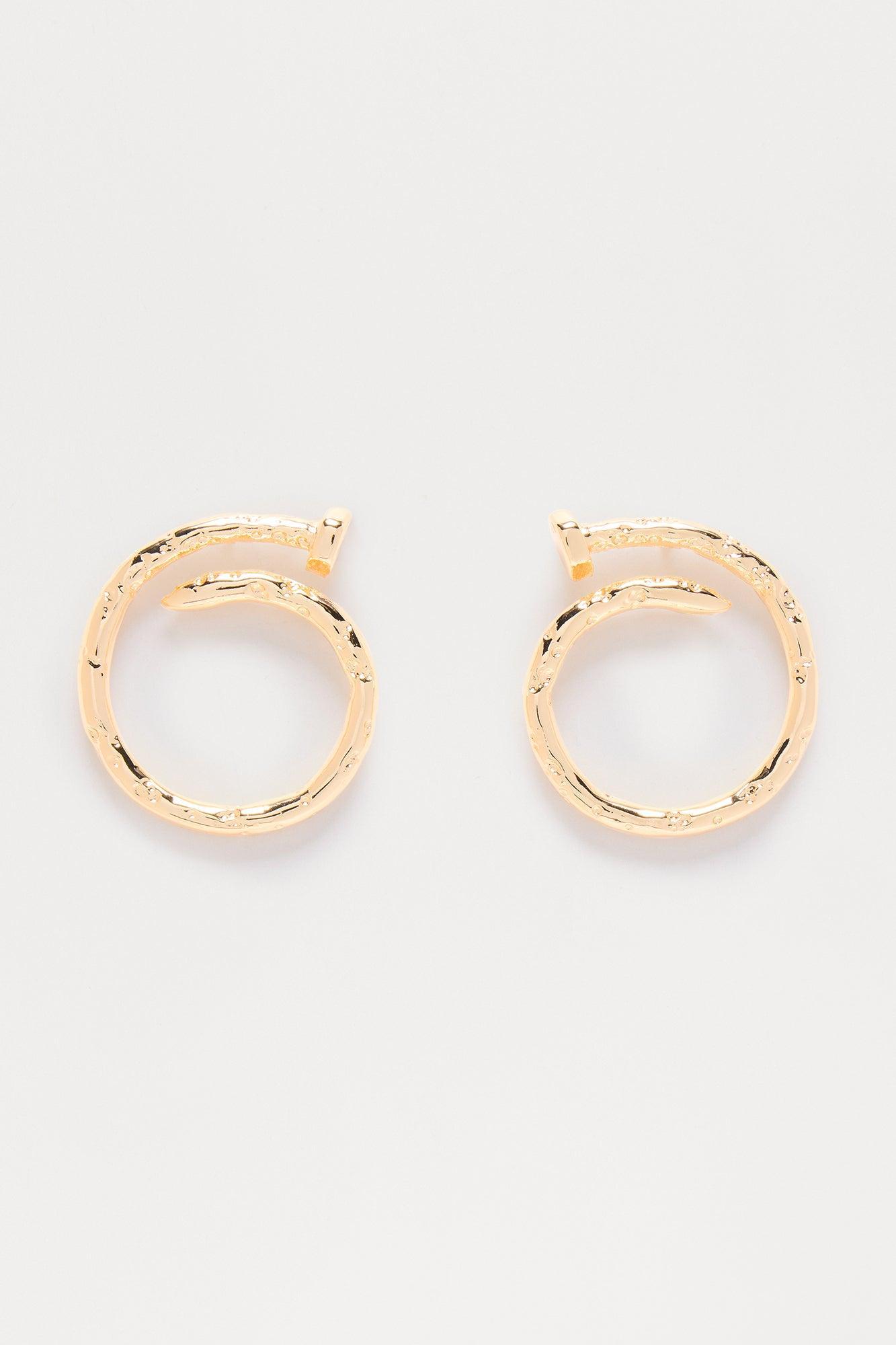Twisted Nail Hoop Earrings - Gold Product Image