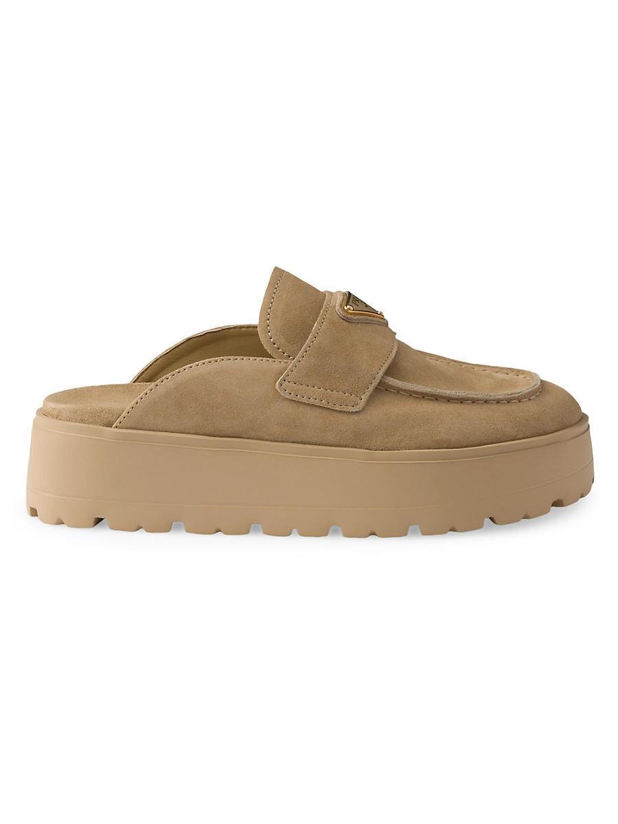 Prada Womens Suede Flatform Mules Product Image