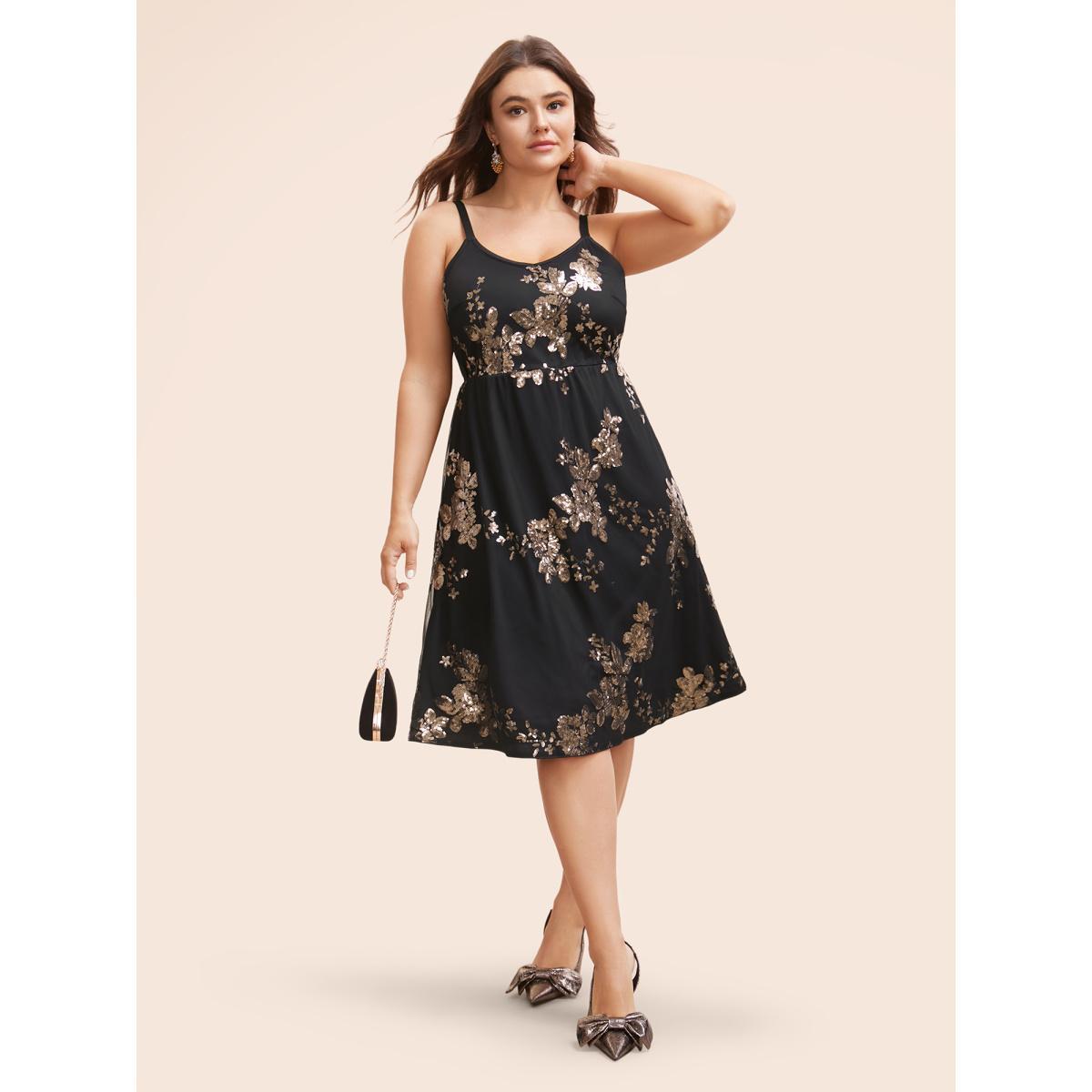 Plus Size Sequin Elastic Waist Cami Dress Black Women Cocktail Texture Party Curvy Bloomchic 12/L Product Image