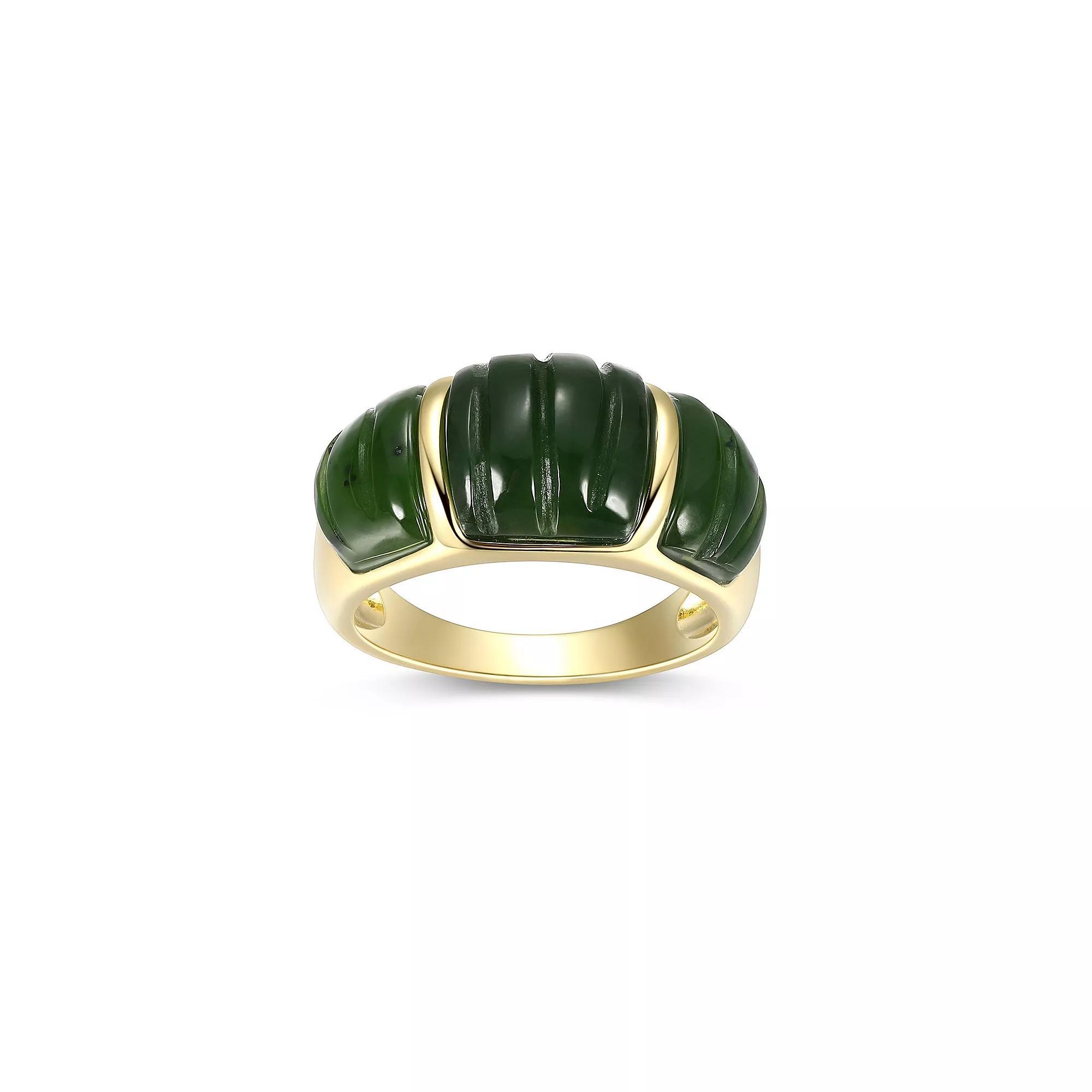 Dynasty Jade 18k Gold over Sterling Silver Carved Nephrite Jade Ring, Women's, Gold Tone Product Image