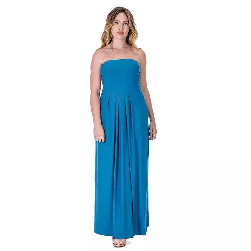 Women's 24Seven Comfort Apparel Pleated A Line Strapless Maxi Dress With Pockets, Size: Small, Blue Product Image