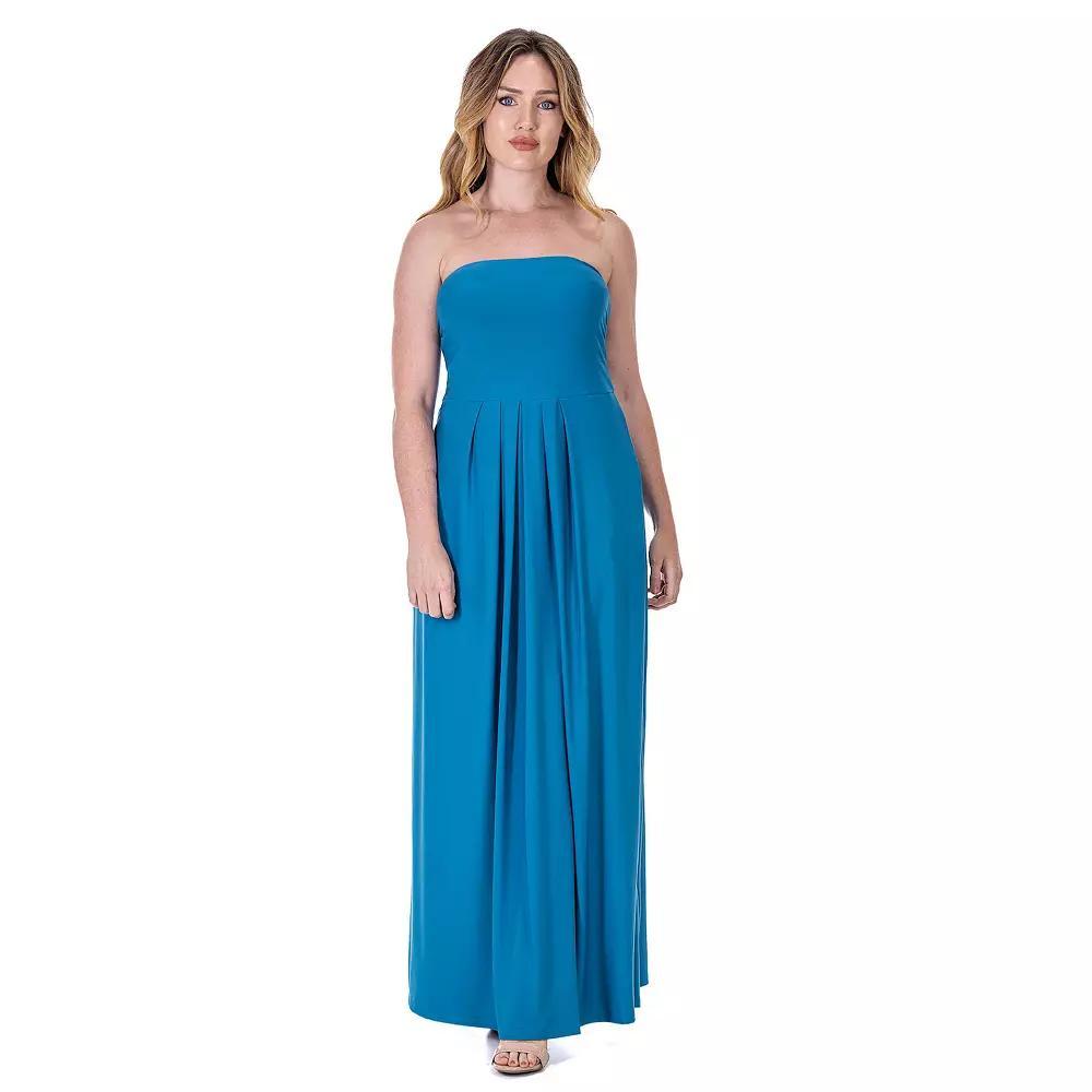 Women's 24Seven Comfort Apparel Pleated A Line Strapless Maxi Dress With Pockets, Size: Small, Blue Product Image