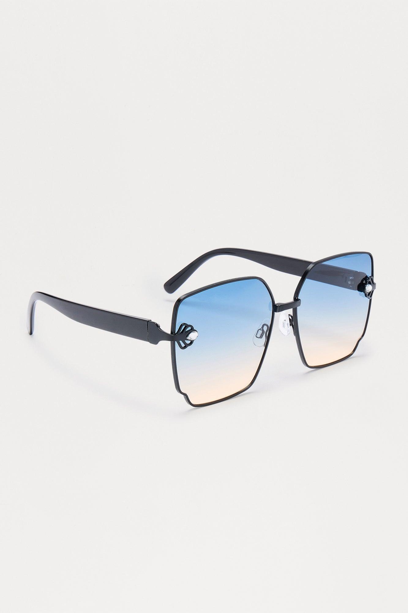 Tropical Haze Oversized Ombre Square Sunglasses - Black/Blue Product Image