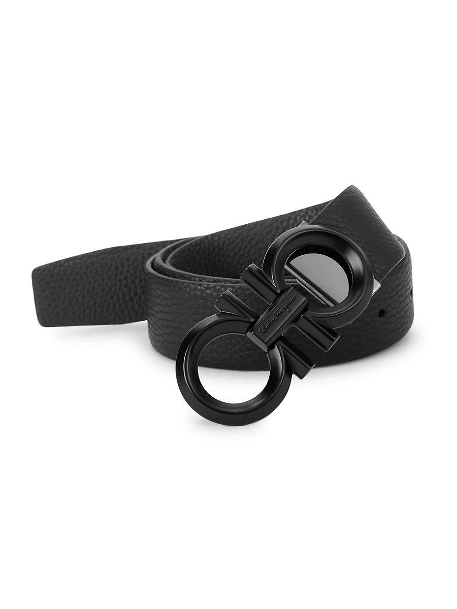 Mens Reversible Textured Leather Belt with Beveled Gancini Buckle Product Image