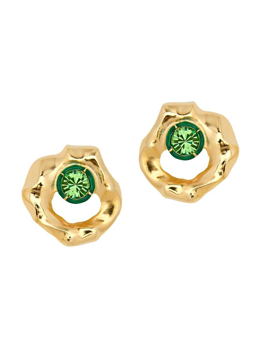 Womens 14K-Gold-Plated, Crystal & Enamel Textured Round Stud Earrings Product Image