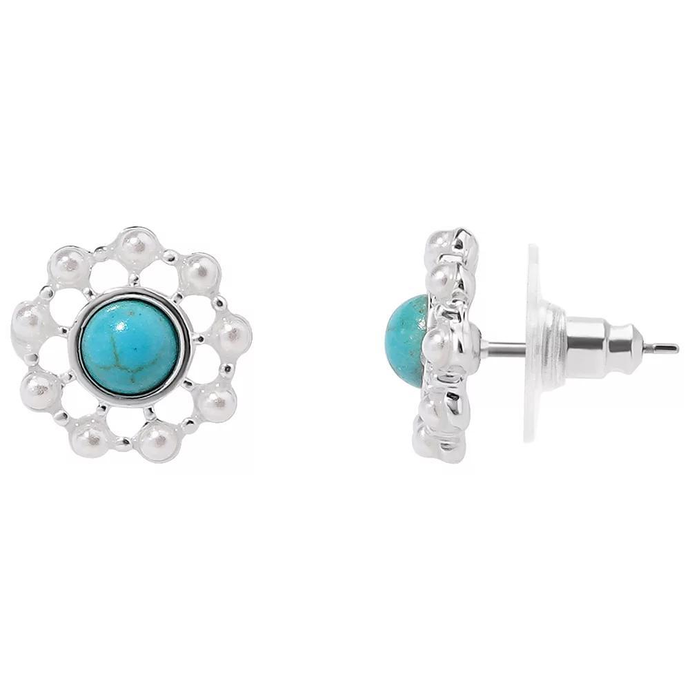 LC Lauren Conrad Sterling Silver Simulated Turquoise & Simulated Pearl Flower Stud Earrings, Women's, Blue Product Image