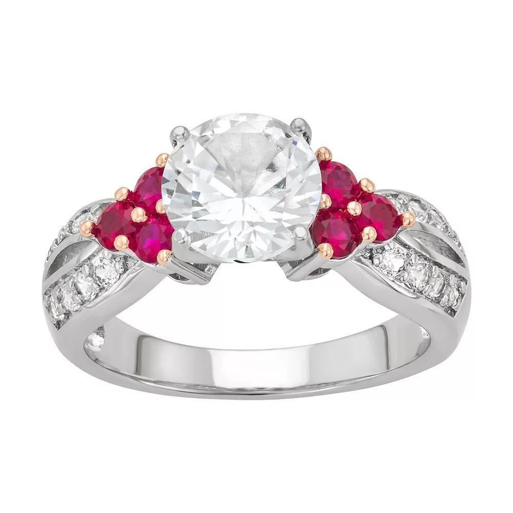 Sterling Silver Lab-Created White Sapphire & Lab-Created Ruby Ring, Women's, Size: 9 Product Image