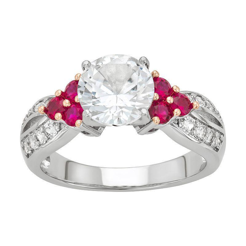 Sterling Silver Lab-Created White Sapphire & Lab-Created Ruby Ring, Women's, Size: 9 Product Image