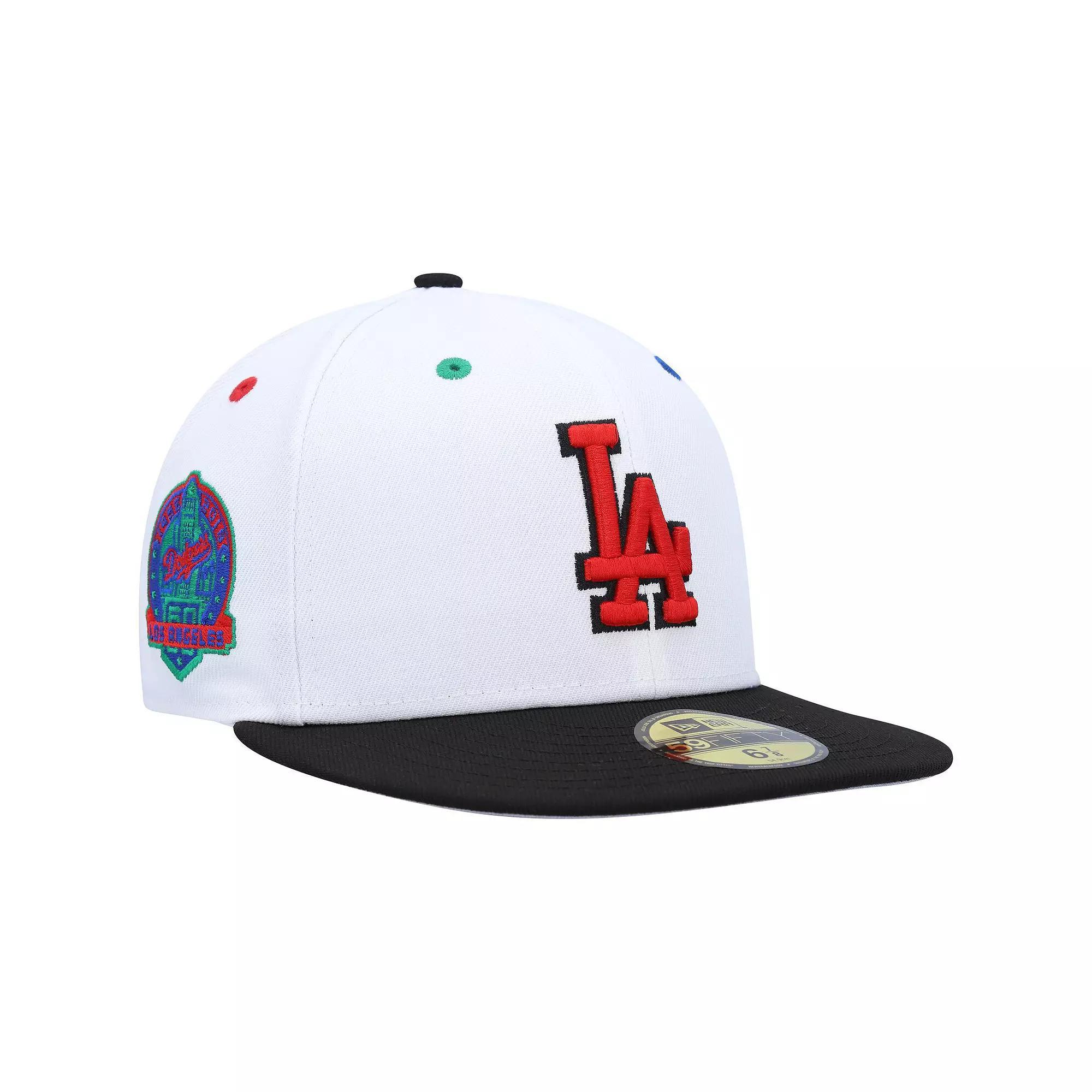 Men's New Era White/Black Los Angeles Dodgers 60th Anniversary Primary Eye 59FIFTY Fitted Hat, Size: 7 5/8 Product Image