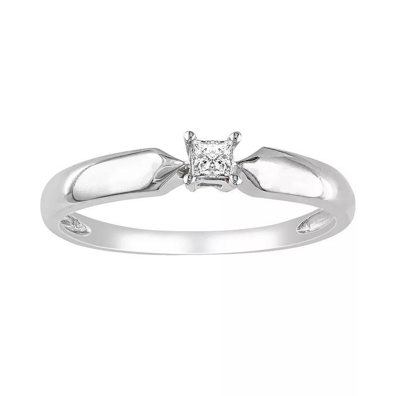 Stella Grace Sterling Silver 1/10-ct. T.W. Princess-Cut Diamond Solitaire Ring, Women's, Size: 7, White Product Image