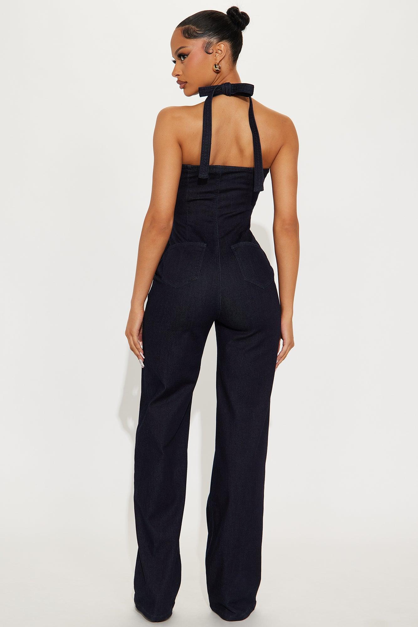 Selena Halter Denim Jumpsuit - Indigo Product Image