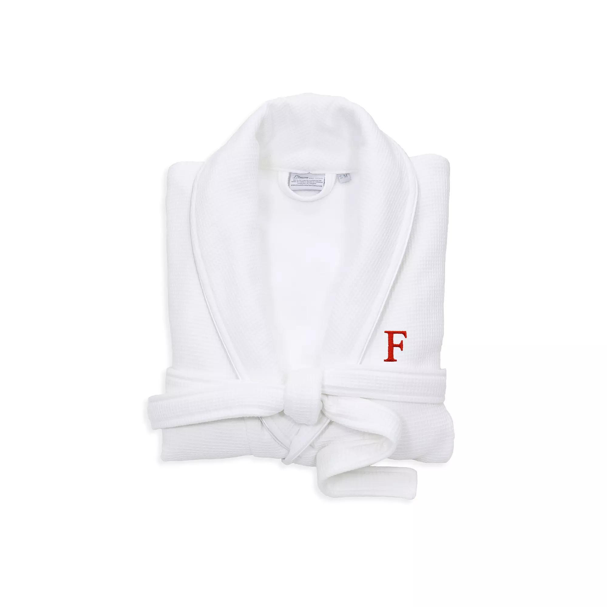 Linum Home Textiles Turkish Cotton Personalized Satin Piped Trim Waffle Terry White Bathrobe, Womens Product Image