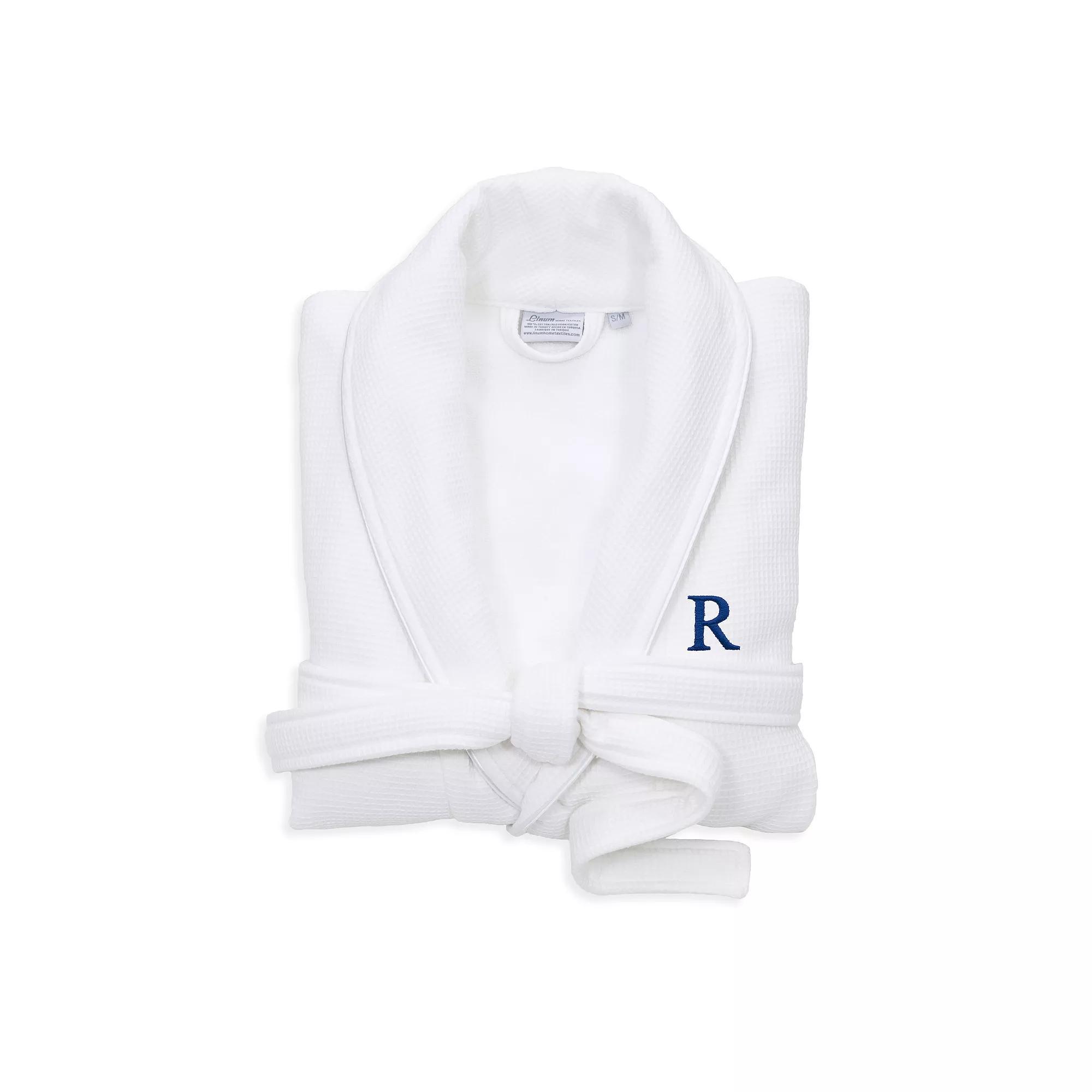 Linum Home Textiles Red Letter Unisex Personalized Turkish Cotton Waffle Terry Satin Piped Trim Bathrobe, Womens Product Image