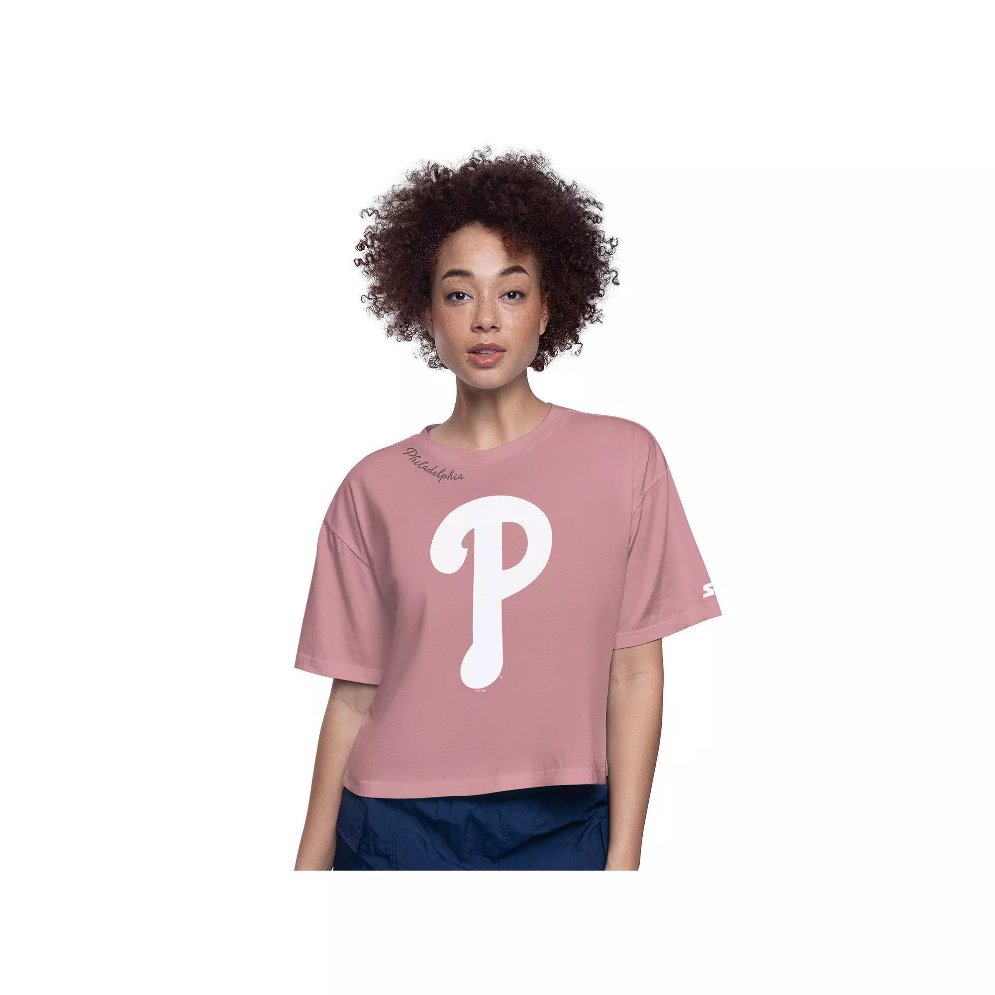Women's Starter Pink Philadelphia Phillies Play the Ball Boxy Cropped T-Shirt, Size: Medium Product Image