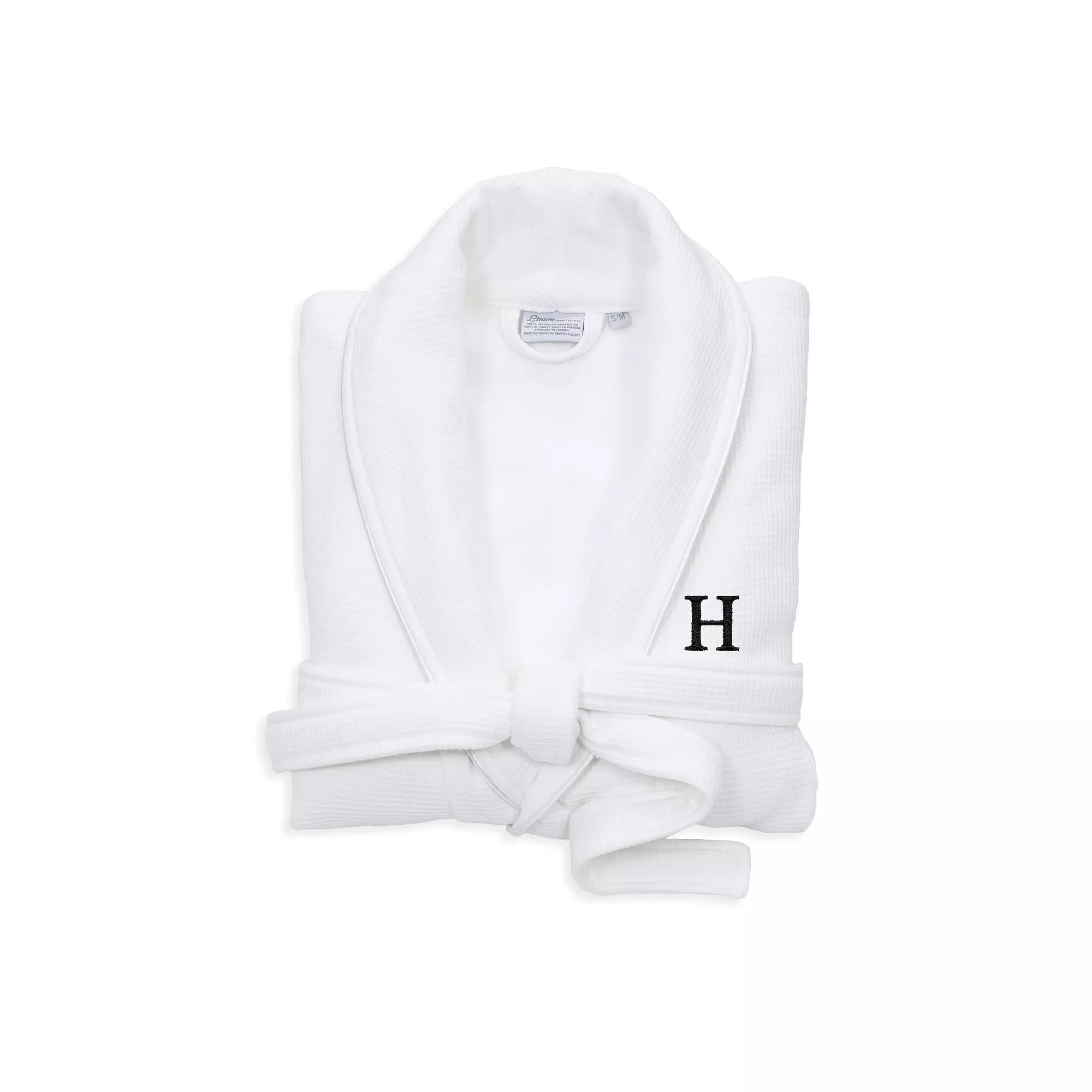 Linum Home Textiles Red Letter Unisex Personalized Turkish Cotton Waffle Terry Satin Piped Trim Bathrobe, Womens Product Image