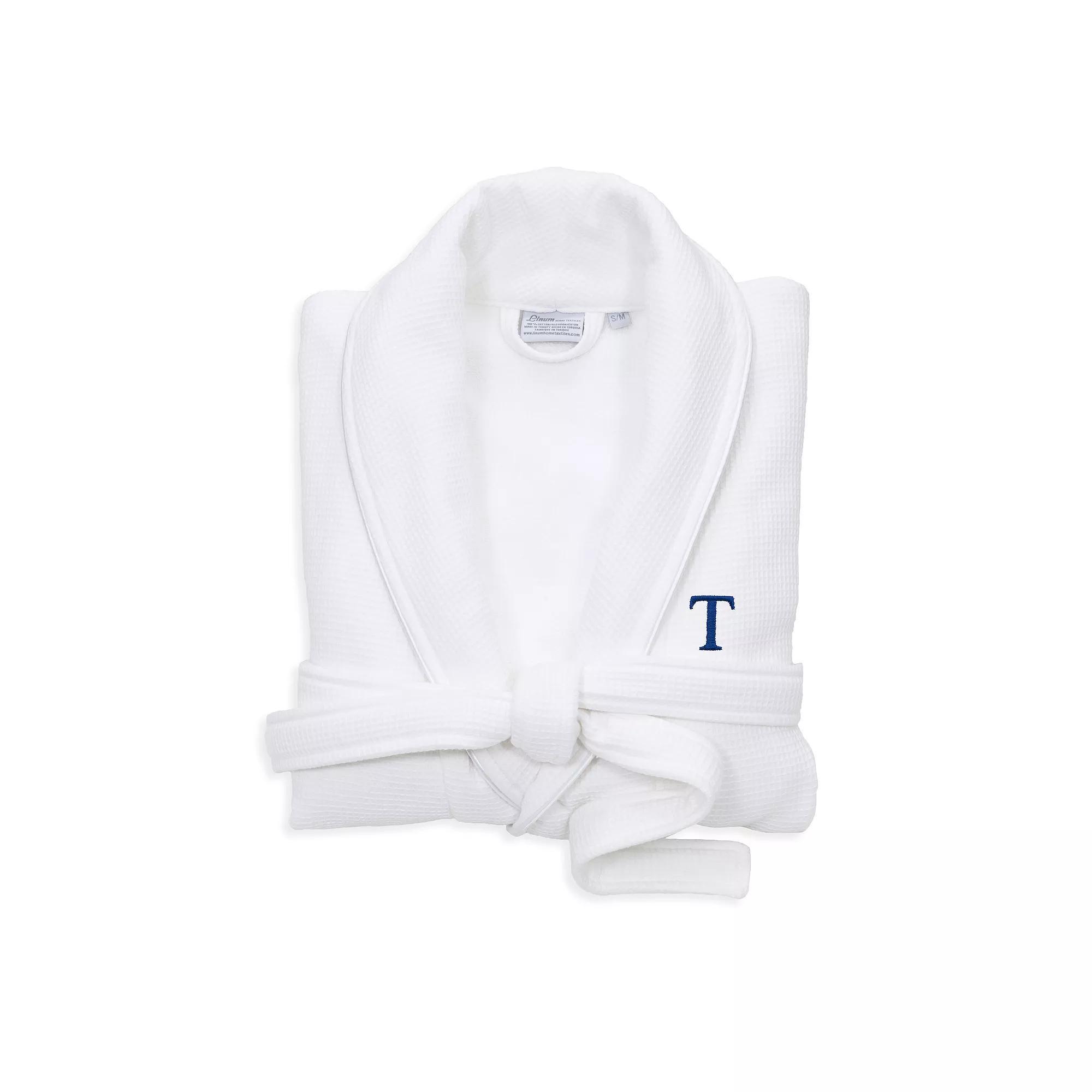 Linum Home Textiles Red Letter Unisex Personalized Turkish Cotton Waffle Terry Satin Piped Trim Bathrobe, Womens Product Image