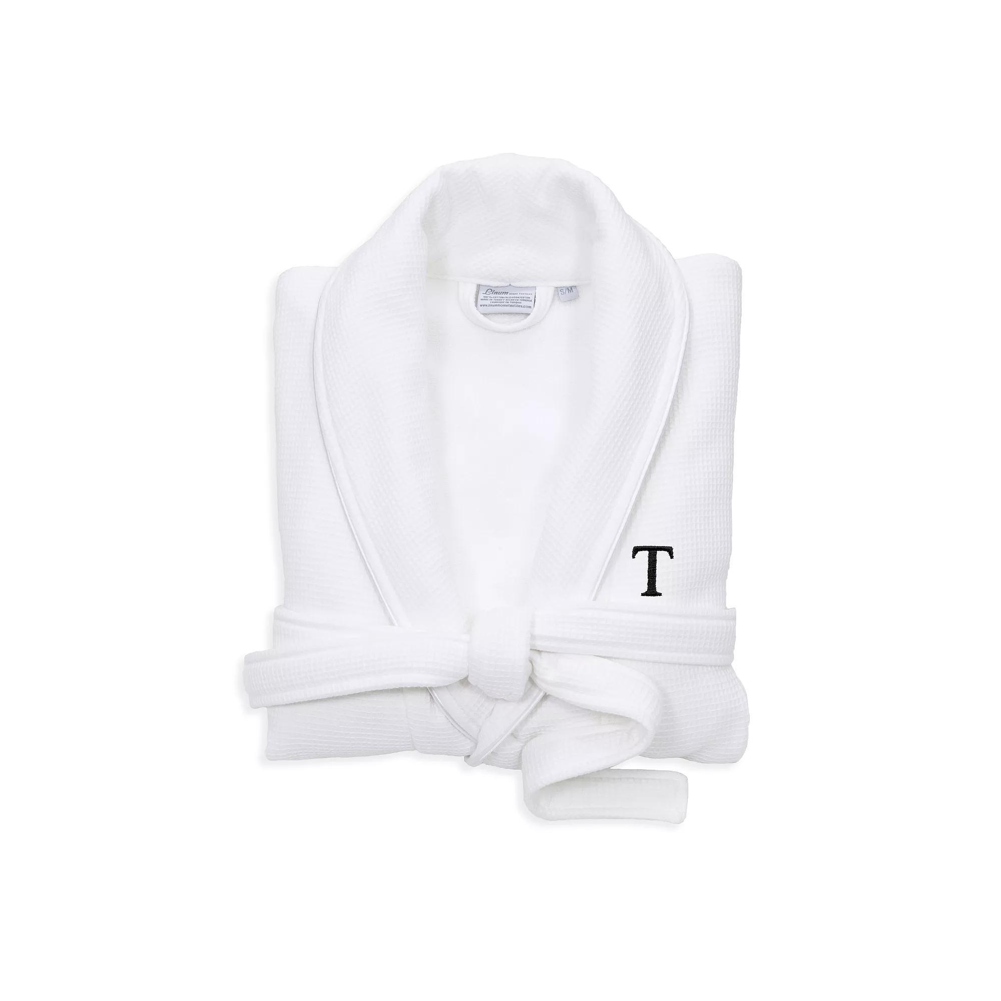 Linum Home Textiles Turkish Cotton Personalized Satin Piped Trim Waffle Terry White Bathrobe, Womens Product Image