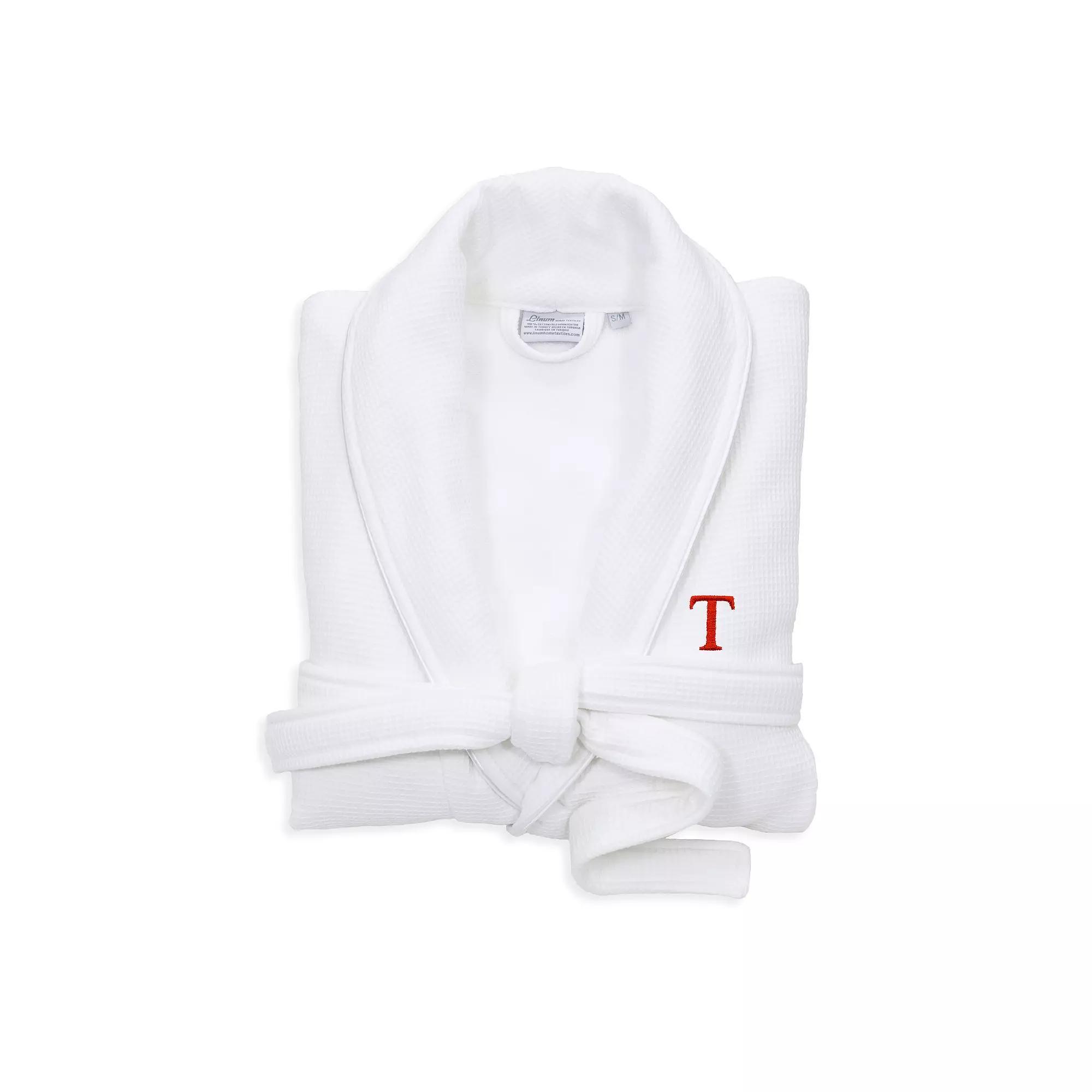 Linum Home Textiles Red Letter Unisex Personalized Turkish Cotton Waffle Terry Satin Piped Trim Bathrobe, Womens Product Image