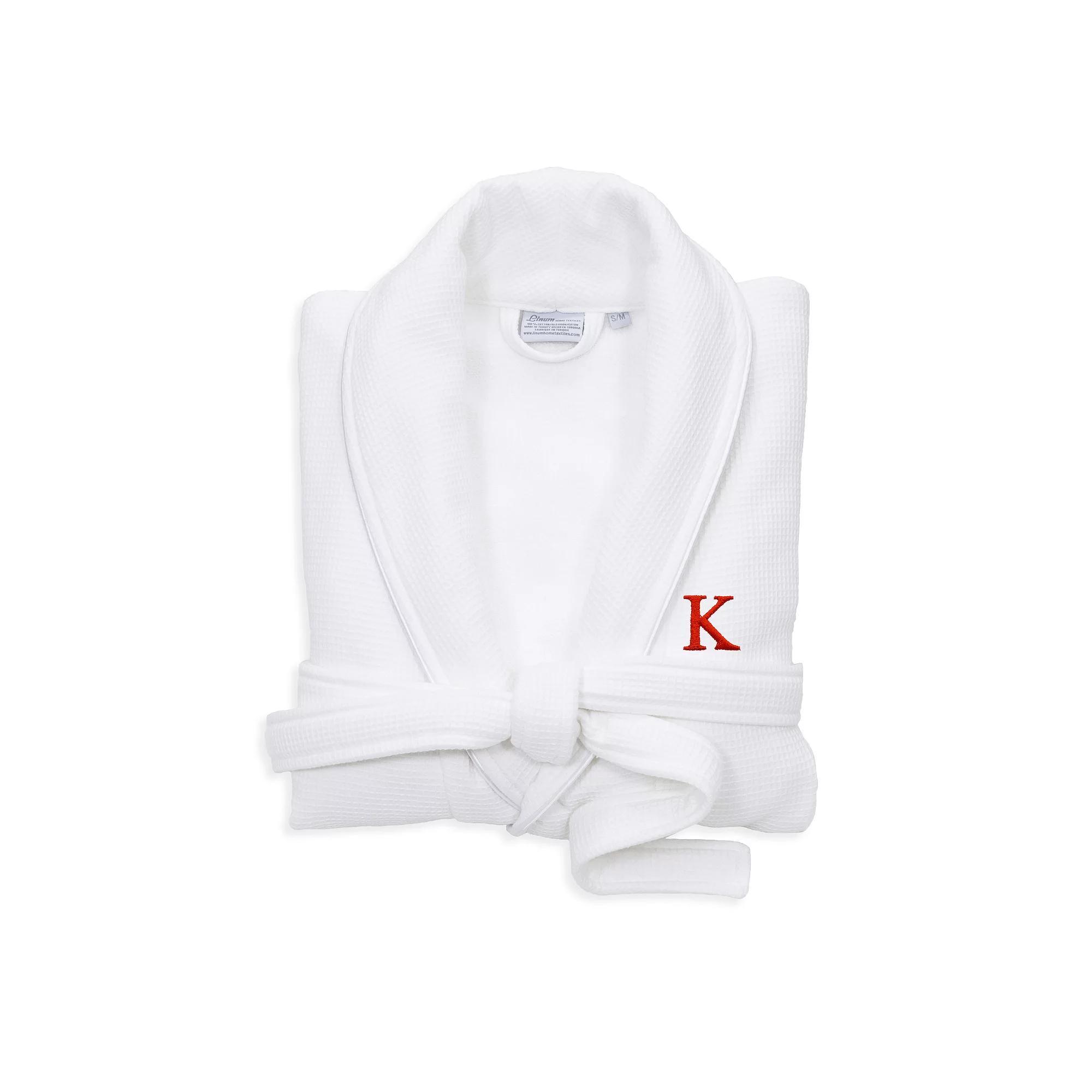 Linum Home Textiles Turkish Cotton Personalized Satin Piped Trim Waffle Terry White Bathrobe, Womens Product Image