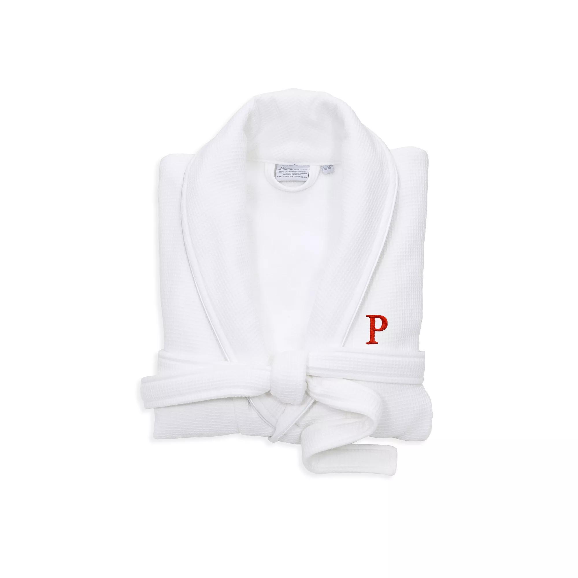 Linum Home Textiles Red Letter Unisex Personalized Turkish Cotton Waffle Terry Satin Piped Trim Bathrobe, Womens Product Image