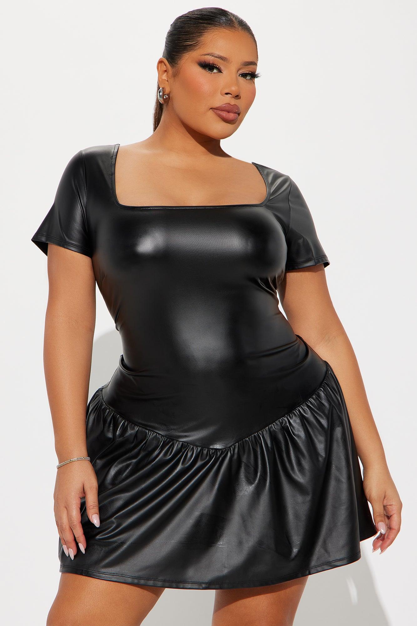Tazlyn Faux Leather Mini Dress - Black Product Image