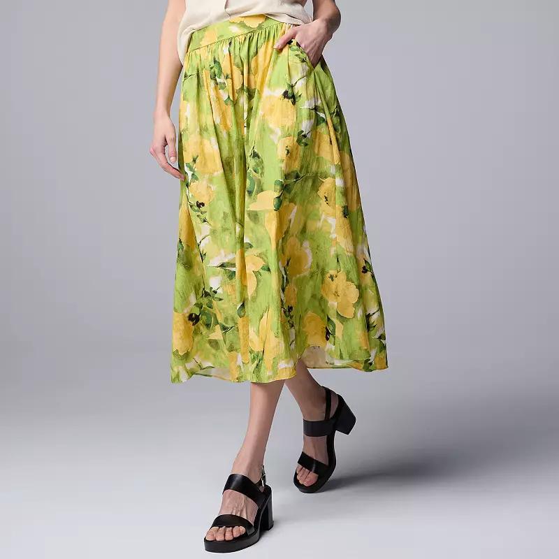 Women's Simply Vera Vera Wang Shirred Midi Skirt, Size: Medium, Navy Blue Floral Product Image
