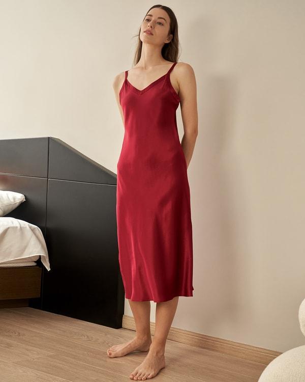 LILYSILK Womens Silk Nightgowns Red Charmeuse Silk Soft Skin-Friendly and Breathable M Product Image