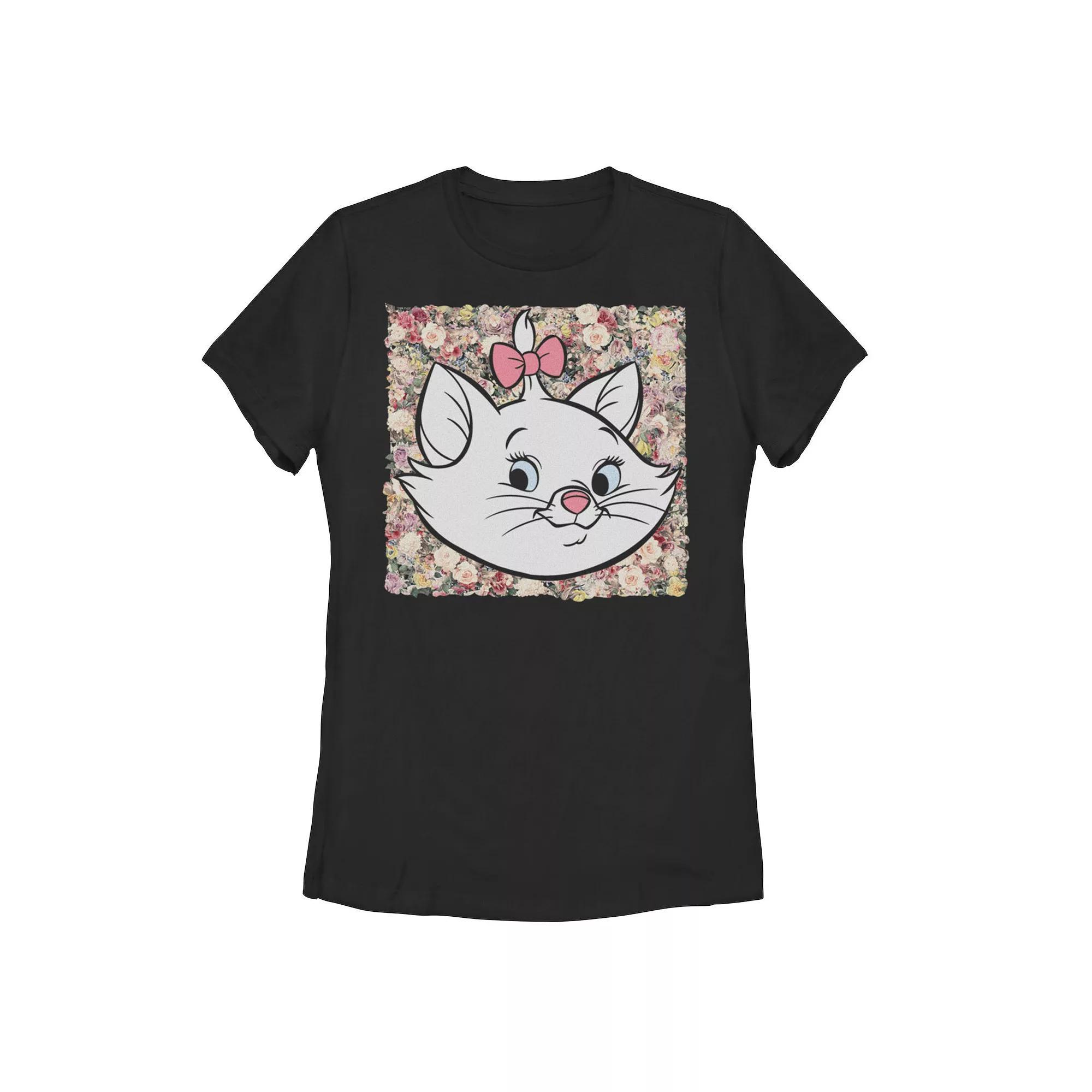 Disney's The Aristocats Juniors' Boxed Floral Marie Graphic Tee, Girl's, Size: Medium, Black Product Image
