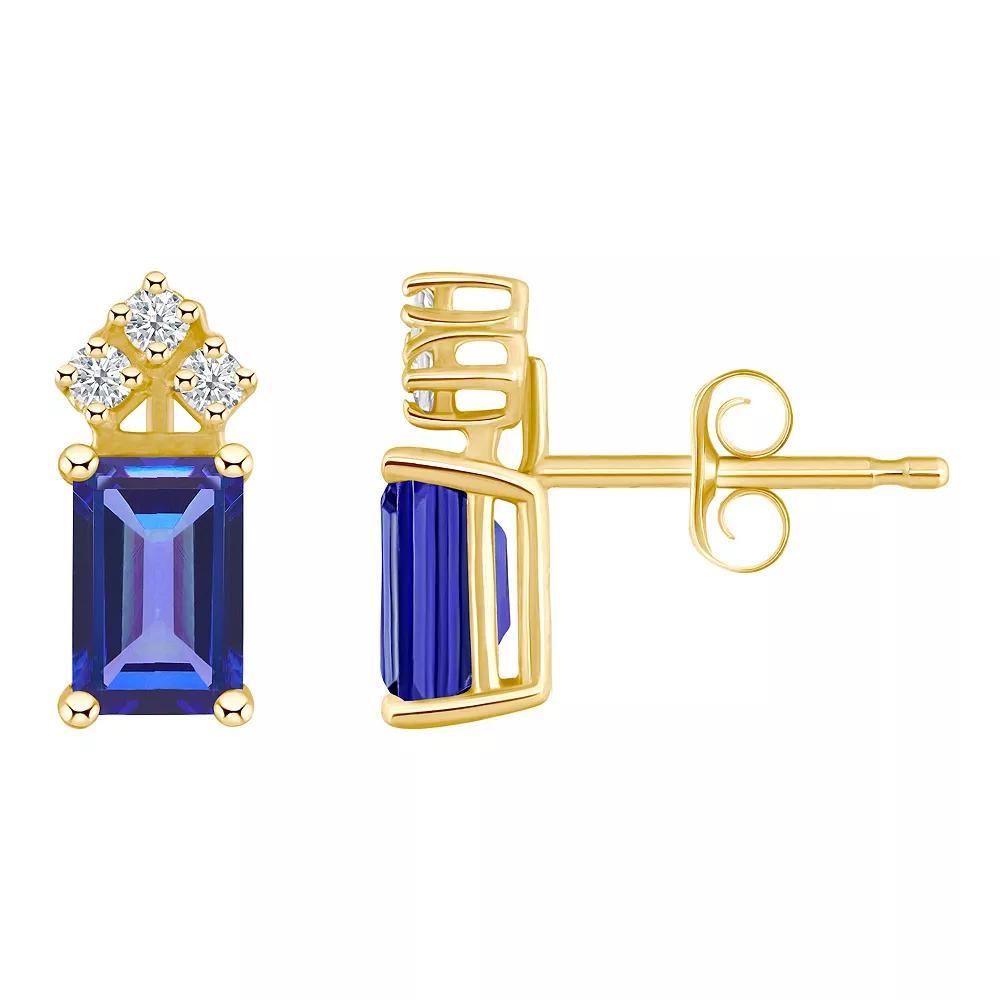 Celebration Gems 14k Gold Emerald Cut White Opal & 1/8 Carat T.W. Diamond Stud Earrings, Womens Product Image