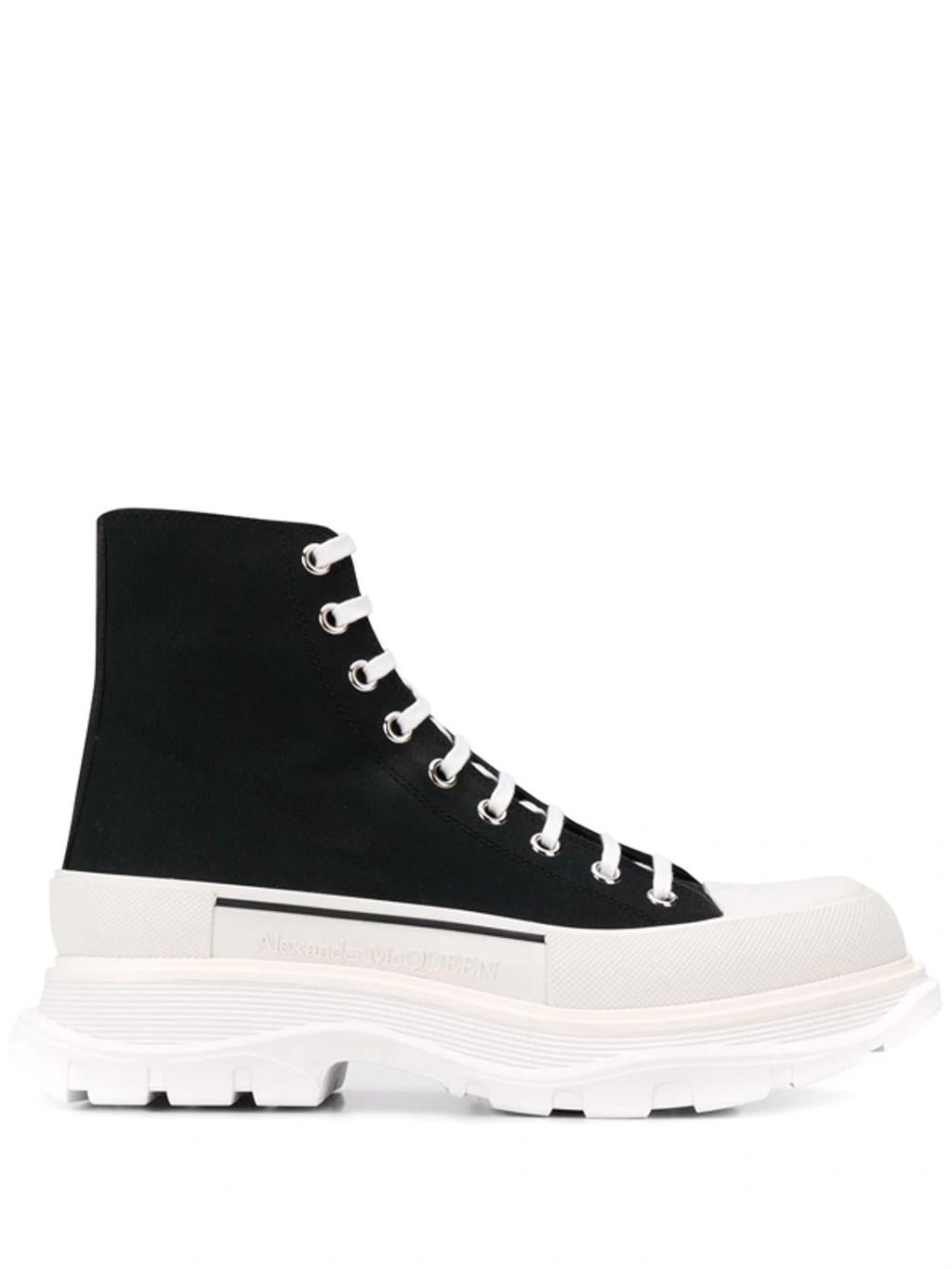 ALEXANDER MCQUEEN Tread Slick Canvas High-top Trainers In Black White Product Image