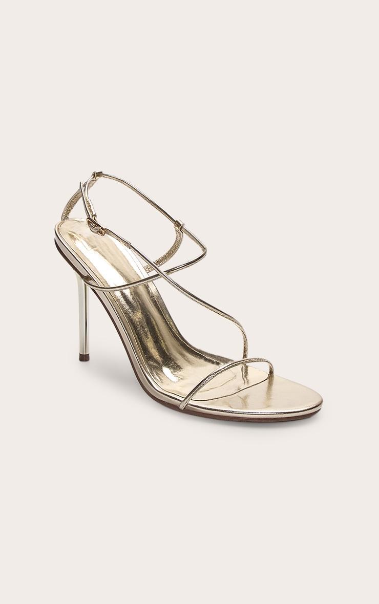 Gold Pu Round Toe Strappy High Stiletto Heeled Sandals Product Image