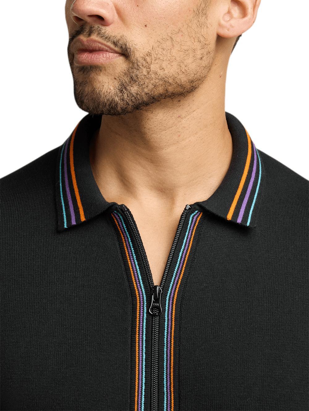 Cotton Full Zip Polo - Black Product Image