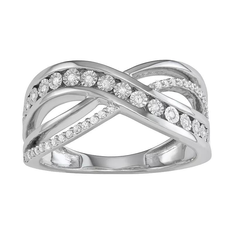 Sterling Silver 1/5 Carat T.W. Diamond Crisscross Ring, Women's, Size: 8, Silver Tone Product Image