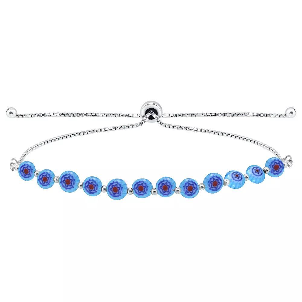 Aleure Precioso Sterling Silver Multi Blue Color Glass Bead Adjustable Bracelet, Women's, Size: 7.25" Product Image