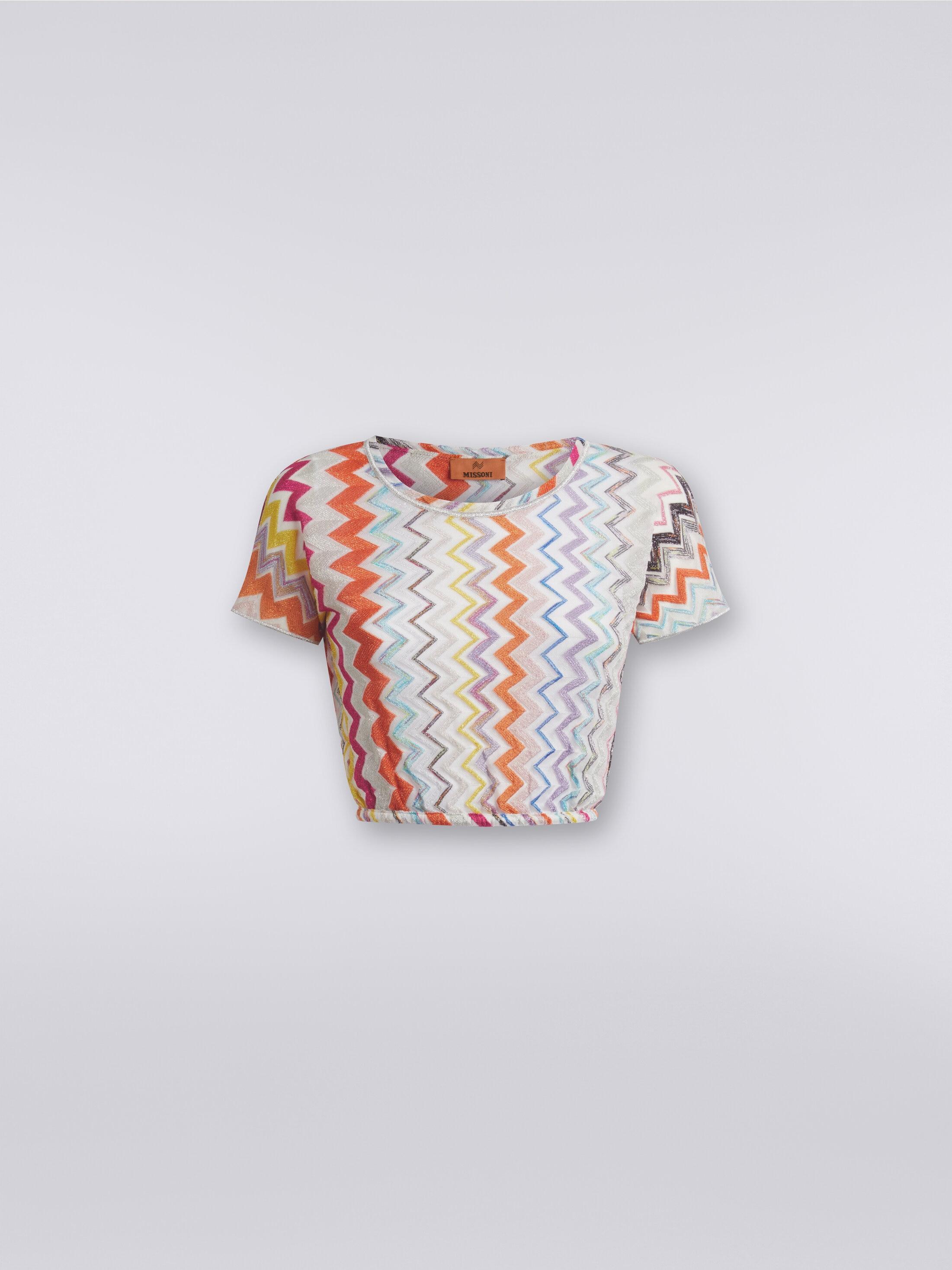 Viscose blend chevron crop top with lurex Product Image