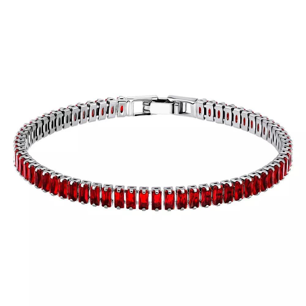 Aleure Precioso Sterling Silver Plated Crystal Tennis Bracelet, Women's, Size: 7.25", Silver Tone Red Product Image