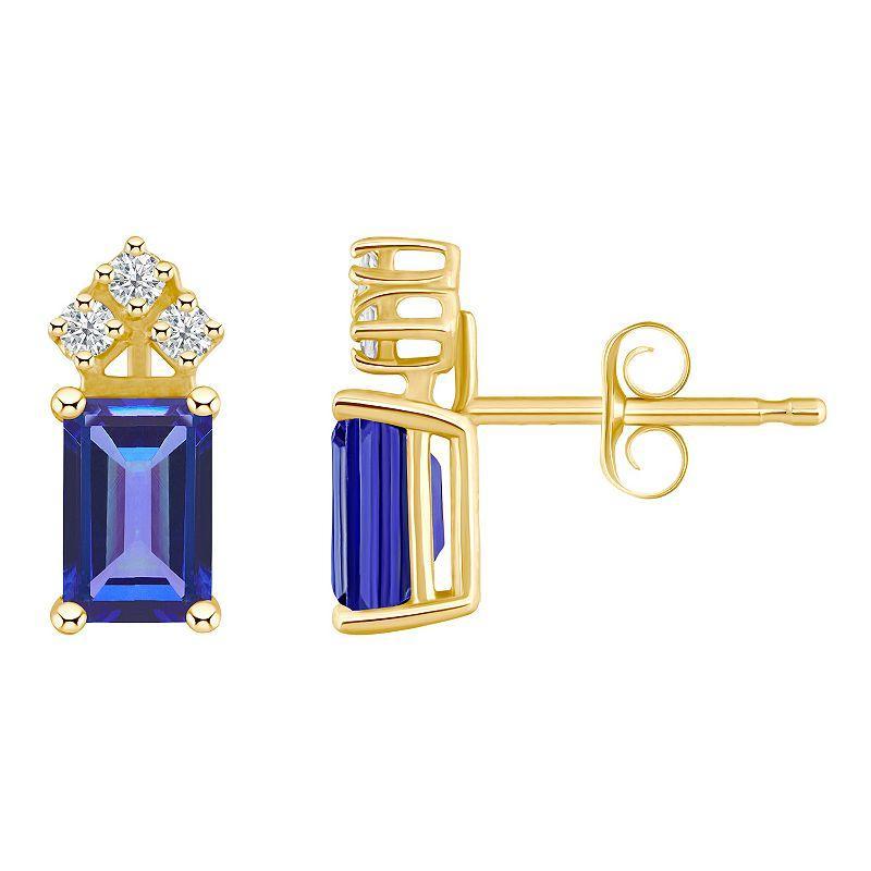 Celebration Gems 14k Gold Emerald Cut White Opal & 1/8 Carat T.W. Diamond Stud Earrings, Womens Product Image