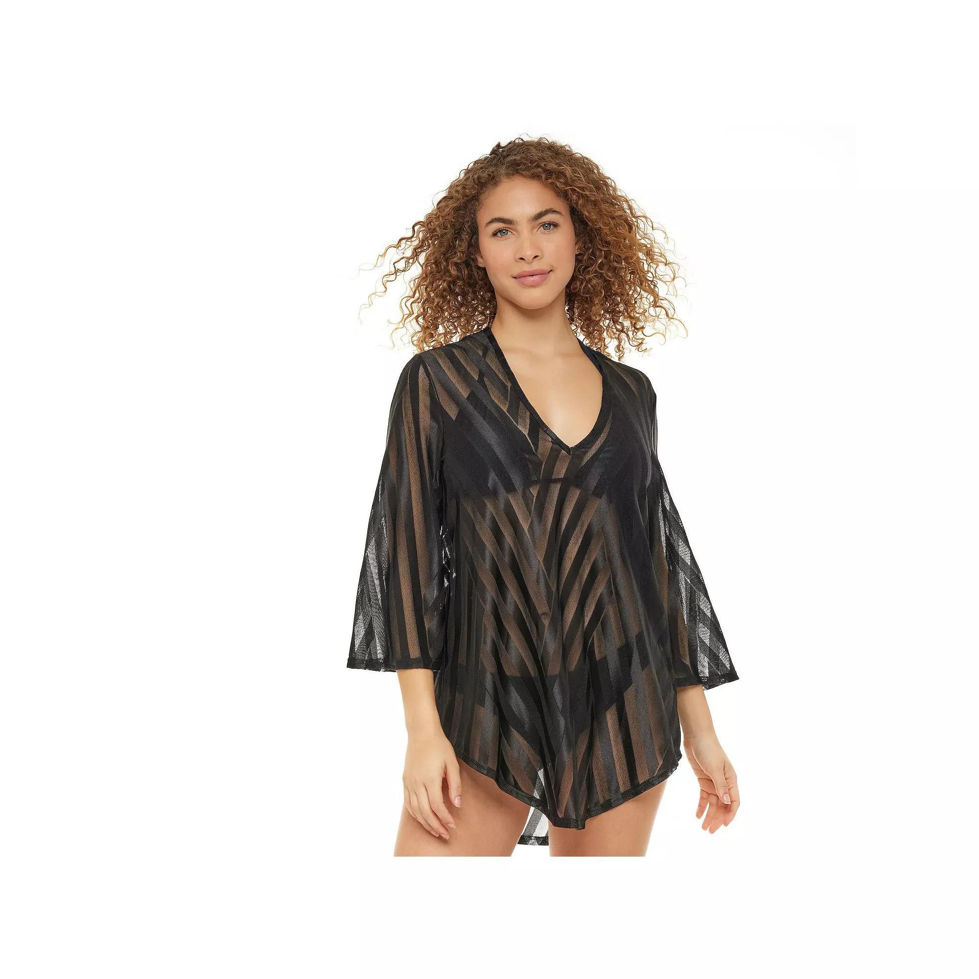 Women's Jordan Taylor Mesh Bell-Sleeve Swim Cover-Up Tunic, Size: Small, Black Product Image