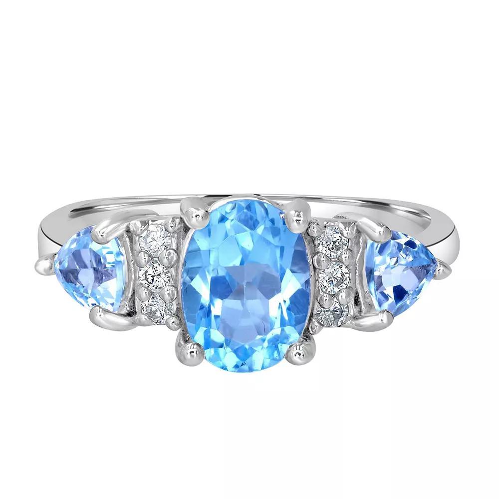 Gemistry Sterling Silver Stone & Cubic Zirconia 3 Stone Ring, Women's, Size: 7, Black Product Image