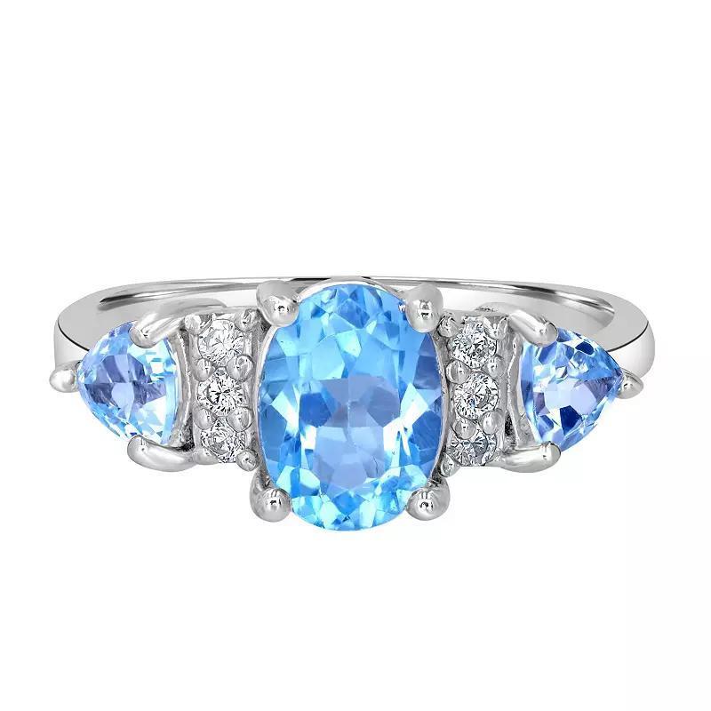 Gemistry Sterling Silver Stone & Cubic Zirconia 3 Stone Ring, Women's, Size: 7, Black Product Image