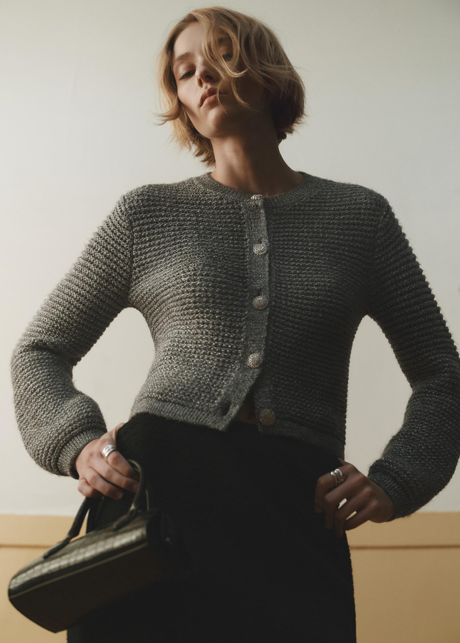 Lurex knitted jacket with buttons - Women | MANGO USA Product Image